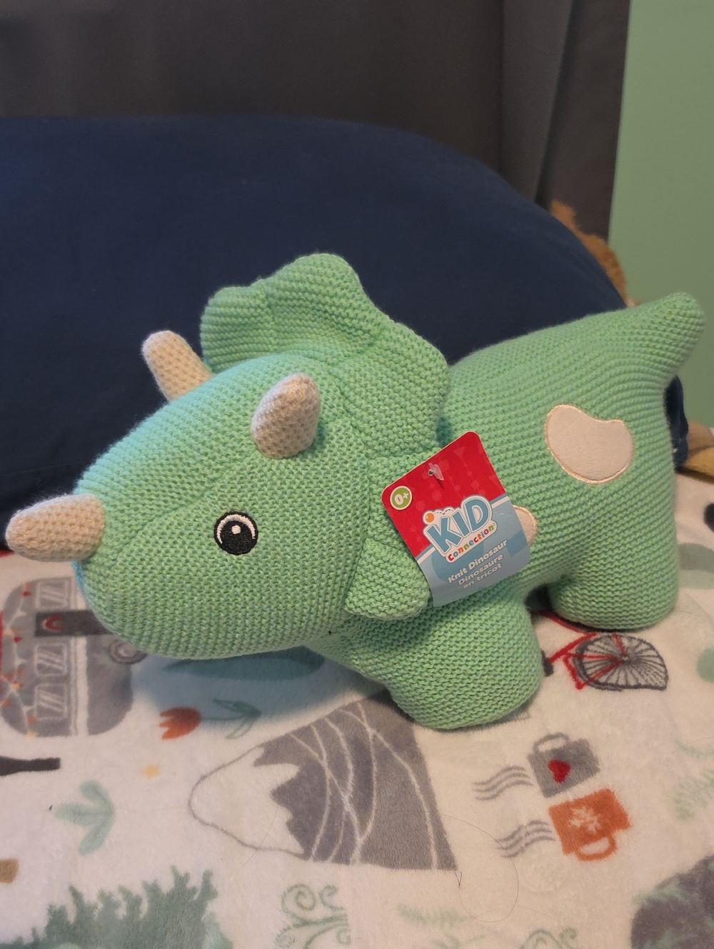 Green Knit Triceratops Plush Toy